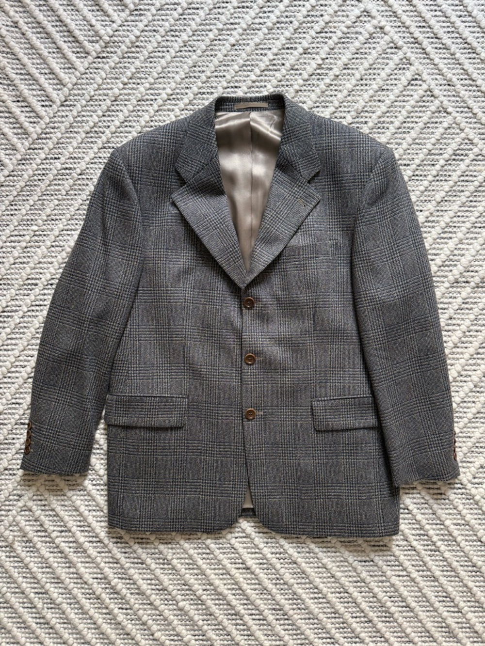 Hugo Boss Cashmere Wool Sport Coat Blazer 42R Gray Brown Plaid Tweed Artemis